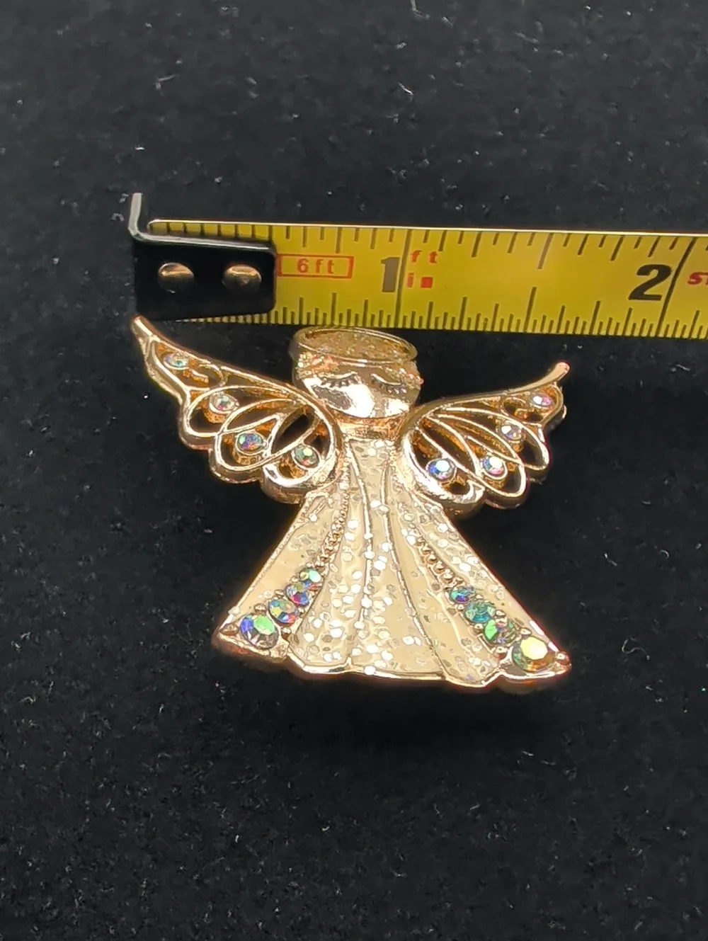 Gold Angel Brooch Pin with Aurora Rhinestones - Women Jewelry, NIB